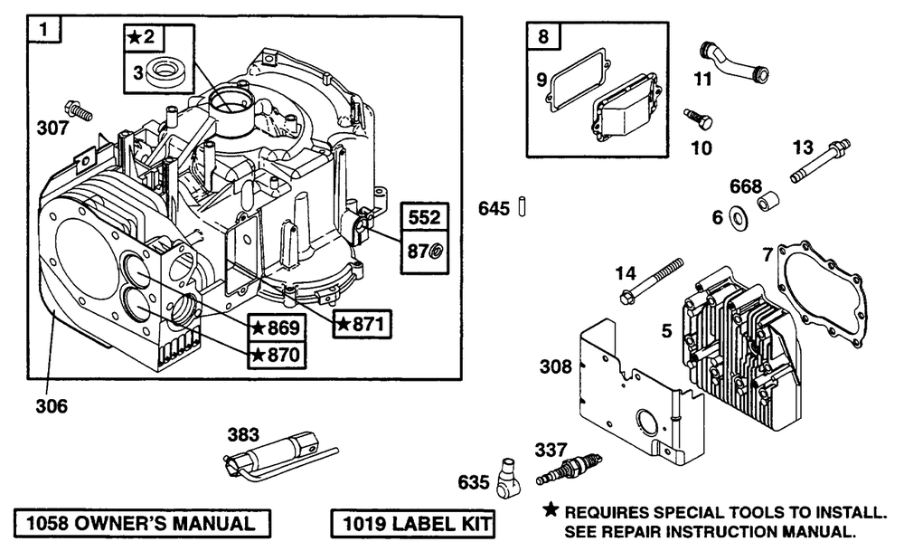 Cylinder, Head Diagram and Parts List for 252707-0135-XX  Briggs and Stratton Engine